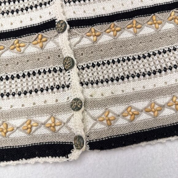 Vintage Sweater Vest Medium‎ Petite Linen Blend Cottagecore Button Front Beaded - Picture 4 of 9